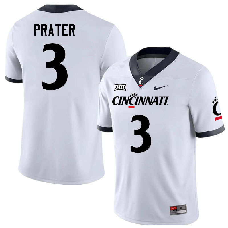 Cincinnati Bearcats #3 Evan Prater Big 12 Conference College Football Jerseys Stitched Sale-White